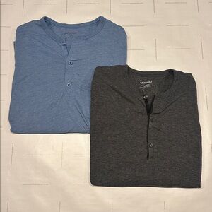 2 Pack Untuckit Men's Long Sleeve Henley Shirts, Blue, Gray